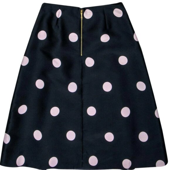 Kate Spade Lysa Navy with Pink Polka Dots Pleated Midi A-Line Skirt S $259 - Picture 10 of 11